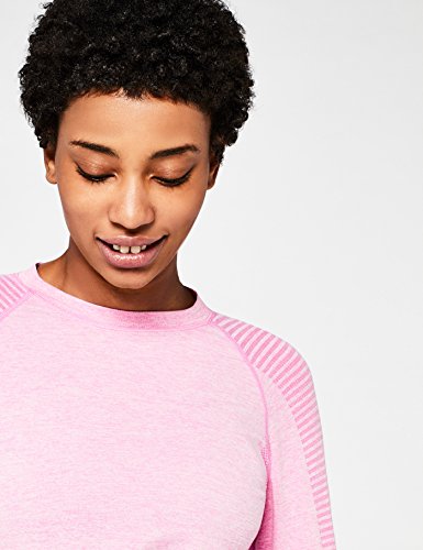 Marca Amazon - AURIQUE Camiseta Deportiva de Manga Larga sin Costuras Mujer, Rosa (Pink Marl), 38, Label:S