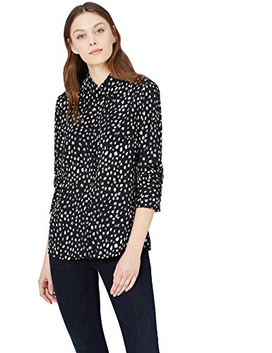 Marca Amazon - find. Camisa con Cuello Alado Mujer, Negro (Black/ivory), 36, Label: XS