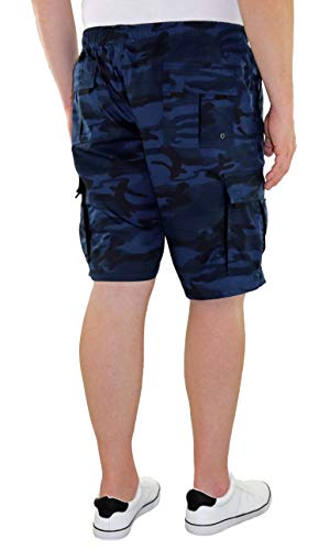 Marina del Rey - Bermudas para hombre con cintura cómoda y bolsillos cargo Alvin Diseño de camuflaje azul. 3XL