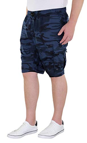 Marina del Rey - Bermudas para hombre con cintura cómoda y bolsillos cargo Alvin Diseño de camuflaje azul. 3XL