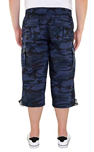 Marina del Rey Bob - Bermudas para hombre, talla grande, con cintura cómoda y bolsillos cargo Diseño de camuflaje azul. 3XL