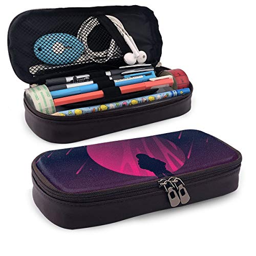 Martian Look A Planet - Estuche para lápices de maquillaje, estuche organizador de papelería para estudiantes con doble cremallera para la escuela, oficina, viajes