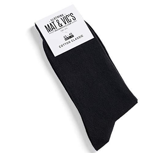 Mat & Vic’s Calcetines Clásicos de Vestir para Hombre y Mujer, Algodón, Certificado Oeko-Tex 100, cómodos (10 pares, negro, UK 12-15 / EU 47-50)