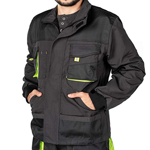 Mazalat Chaqueta de Trabajo para Hombre, Bolsillos Multiusos, Chaquetas Seguridad S - 3XL, Abrigo Hombre, Work Jacket for Professionals, Ropa de Trabajo Hombre Calidad (XL, Negro/Verde)