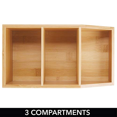 mDesign Caja organizadora grandes de madera de bambú – Organizador de escritorio abierto con 3 compartimentos – Caja de madera ecológica para blocs de notas, clips y demás – color natural