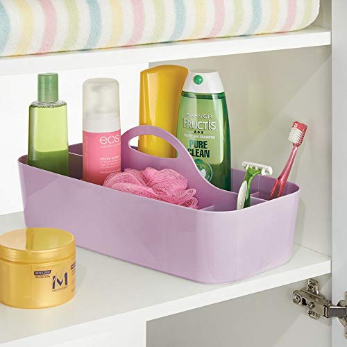 mDesign Cesta de Ducha con 11 Compartimentos – Caja con asa portátil en plástico para Productos de Belleza – Organizador para baño Extragrande para brochas de Maquillaje, pintaúñas y más – Lila