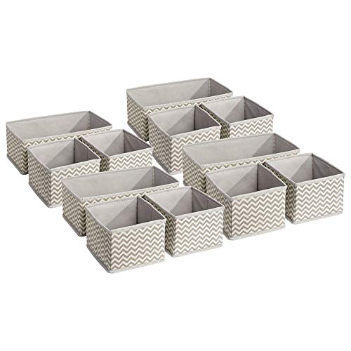 mDesign Juego de 12 cajas organizadoras para el cuarto de los niños - Organizadores para armarios para artículos de bebé - Caja para organizar juguetes, pañales o medicinas - Topo/natural