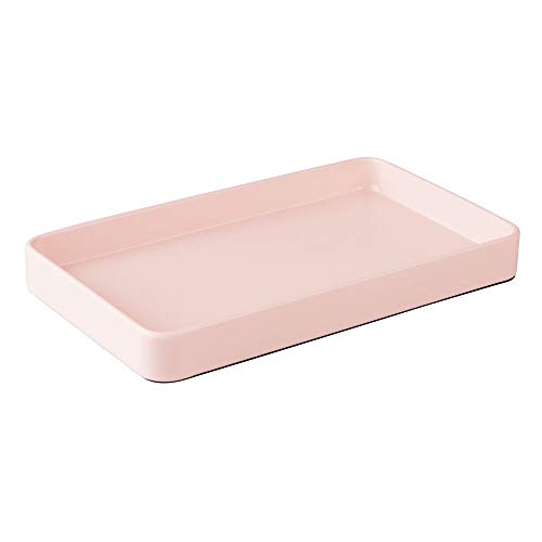 mDesign Organizador de baño – Bandeja de metal moderna – Bandeja decorativa resistente y antideslizante para pañuelos, toallas de invitados, etc. – rosa claro