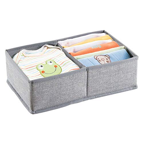 mDesign Organizador para bebés – Juego de 2 cajas organizadoras con dos compartimentos cada una para pañales, toallitas, etc. – Organizador de juguetes y artículos de bebés – Color: gris