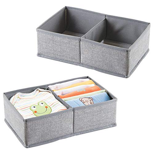 mDesign Organizador para bebés – Juego de 2 cajas organizadoras con dos compartimentos cada una para pañales, toallitas, etc. – Organizador de juguetes y artículos de bebés – Color: gris