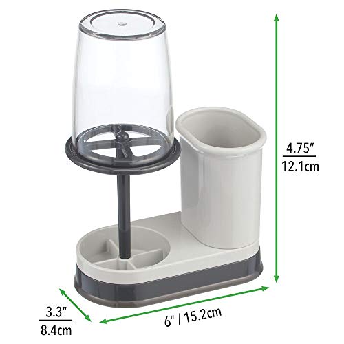 mDesign Portacepillos con vaso para enjuague bucal – Vaso para cepillo de dientes de calidad con tapa – Soporte para cepillos de dientes y pasta dental hecho de plástico – gris claro y gris oscuro