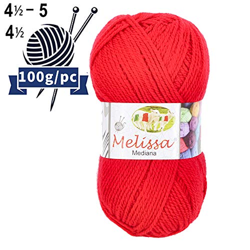 Melissa Hilo Acrílico Ovillo de Lana Premium para DIY Tejer y Ganchillo (1u * 100g), Rojo V29, Mediana