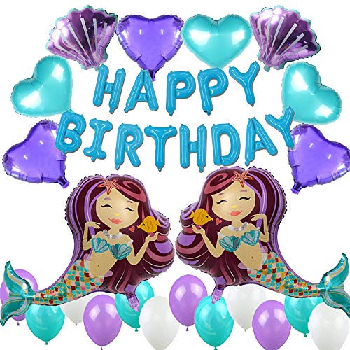 Mermaid Party Supplies, 35 PCS Mermaid Birthday Balloons Decorations Pack, Under The Sea Party Kit de decoración para niñas mujeres