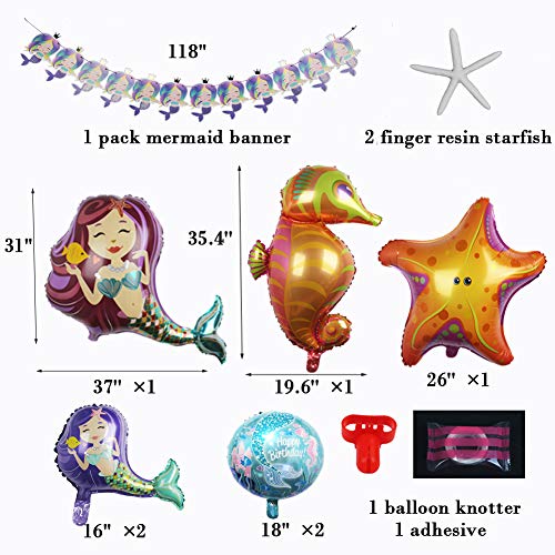 Mermaid Party Supplies Set Decoration,Mermaid Bunting Banner,Fish Net,Latex Balloons,Mermaid Balloons for Girl'S Party Under The Sea Theme Bridal and Baby Shower Mermaid Party Décor …