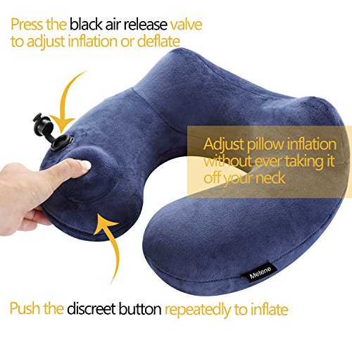 Metene Almohada de viaje,con soporte de cuello. Inflable, super suave y compacta para dormir en el avión, coche y tren. Con bolsa de transporte