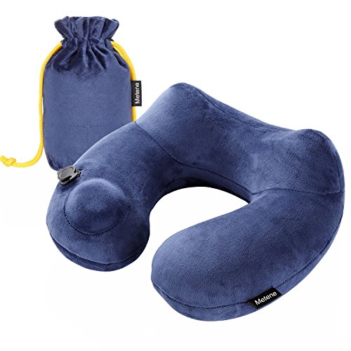 Metene Almohada de viaje,con soporte de cuello. Inflable, super suave y compacta para dormir en el avión, coche y tren. Con bolsa de transporte