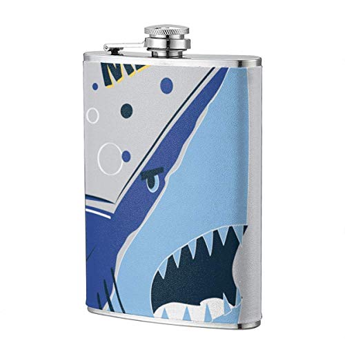 Miedhki Petaca portátil de Acero Inoxidable Angry Shark, 8 oz, para Acampar al Aire Libre, Olla Resistente al Desgaste, Taza para Beber para Viajes, Picnic, Licor, Vino Blanco