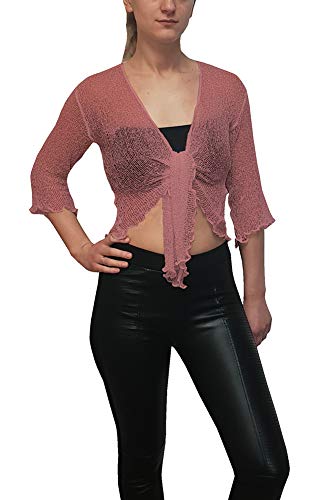 Mimosa Mujeres Talla Extra Crochet Bolero Brillo y Liso de Encaje Elastico Cardigan Abierto (Talla única, Peach)