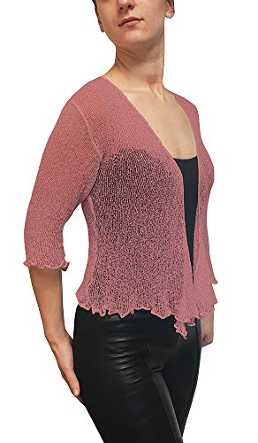 Mimosa Mujeres Talla Extra Crochet Bolero Brillo y Liso de Encaje Elastico Cardigan Abierto (Talla única, Peach)