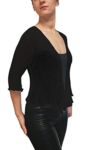 Mimosa Señoras Mujeres Crochet Bolero Brillo y Liso de Encaje Elastico Cardigan Abierto (Talla Unica ES 36-44, Black)