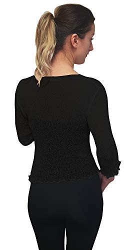 Mimosa Señoras Mujeres Crochet Bolero Brillo y Liso de Encaje Elastico Cardigan Abierto (Talla Unica ES 36-44, Black)