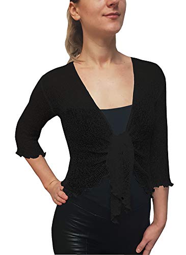 Mimosa Señoras Mujeres Crochet Bolero Brillo y Liso de Encaje Elastico Cardigan Abierto (Talla Unica ES 36-44, Black)