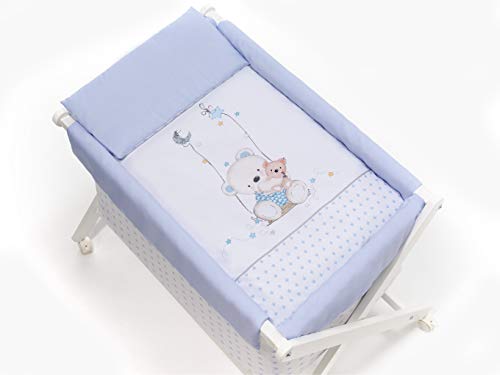 Minicuna mibebestore Plegable Blanco/Azul Osito: Estructura + Vestidura + Colcha Desenfuntable + Colchón + Almohada