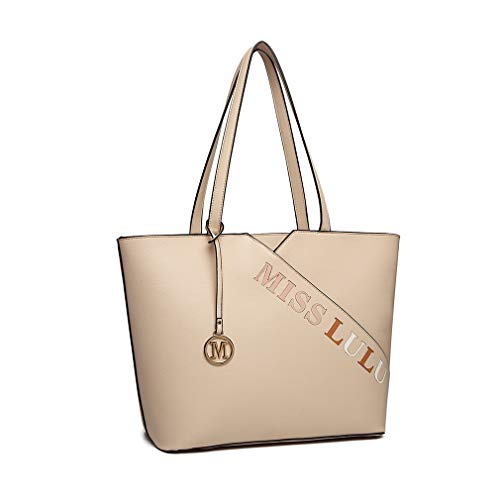 Miss Lulu Mujer Hobo Bolso Bolsos de Hombro Monedero Elegante Satchel Moda (Beige)