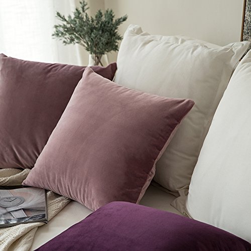 MIULEE Pack de 2, Terciopelo Suave Juego de Mesa de Manta de decoración Cuadrado Fundas de Almohada Funda de cojín para sofá dormitorio18 x 18 Pulgada 45 x 45 cm Rosado Morado