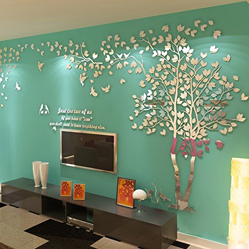 MJTP DIY 3D Enorme Árbol de Pareja Pegatinas de Pared Cristal Acrílico Calcomanías Murales Decoración Hogareña Artes de la Pared (L, Plata, Derecha a Izquierda)