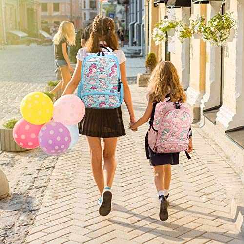 Mochila Escolar Chica Unicornio Linda Set de Mochilas con Bolsa del Almuerzo y Estuche de Lápices para Niñas Infantil Adolescentes Las Mujeres Viaje Bolso 3 en 1 Casual Backpack Azul