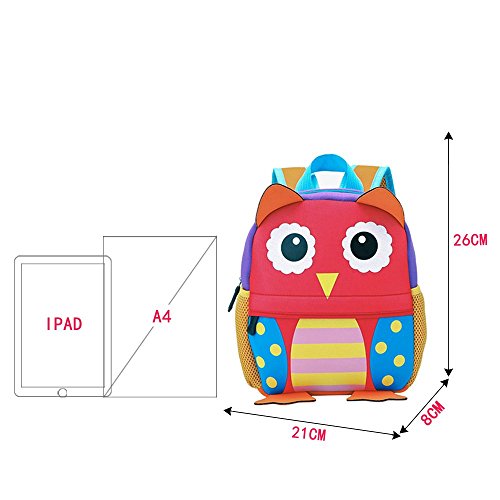 Mochila Infantil para Niños Primaria Pequeña Guardería Mochila Preescolar para Niños de 2-5 Años Dibujo de Animal Lindo (Búho, 21 * 8 * 26CM)