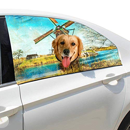 Molino de viento pintoresco Plegable Perro de seguridad para mascotas Coche Impreso Ventana Valla Cortina Barreras Protector para bebé niño Ajustable Flexible Parasol Sombra Ajuste universal para Suv