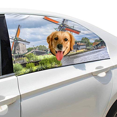 Molino de viento pintoresco Plegable Perro de seguridad para mascotas Coche Impreso Ventana Valla Cortina Barreras Protector para bebé niño Ajustable Flexible Parasol Sombra Ajuste universal para Suv