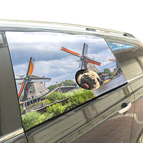 Molino de viento pintoresco Plegable Perro de seguridad para mascotas Coche Impreso Ventana Valla Cortina Barreras Protector para bebé niño Ajustable Flexible Parasol Sombra Ajuste universal para Suv