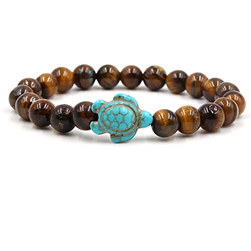 MOONQING - Pulsera unisex con forma de tortuga turquesa y piedra exfoliante, ojo de tigre