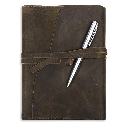 Moonster Set de Cuaderno de Cuero Rellenable y Bolígrafo de Lujo – Diario de Escritura Rústico A5 Hecho a Mano - Diario de Cuero para Dibujar y Escribir - El Cuaderno de Viaje de Tamaño Perfecto