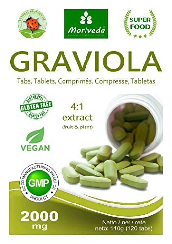 MoriVeda® - Graviola tabletas 120 x 2000mg extracto de fruta 4:1 vegano, producto de calidad (1x120 Tabs)