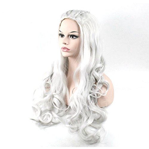 Morningsilkwig Princesa Juego de Tronos Daenerys Targaryen Dragón de Plata Ondulado Peluca Trenzas pelucas de cosplay Disfraces (Silver)