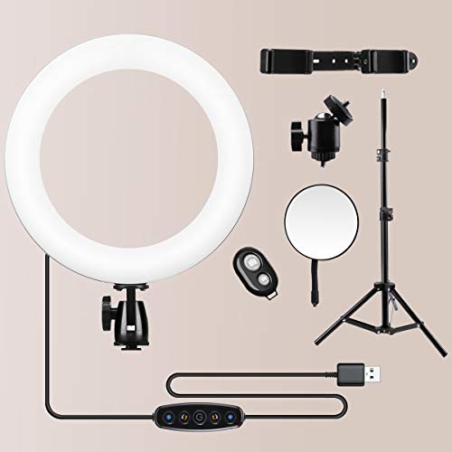 Morpilot LED Ring Light con Soporte para trípode, 10 Pulgadas de luz Regulable Ring, 5 Colores, 2 Soporte para teléfono, Youtube, Tiktok, transmisión en Vivo, Maquillaje