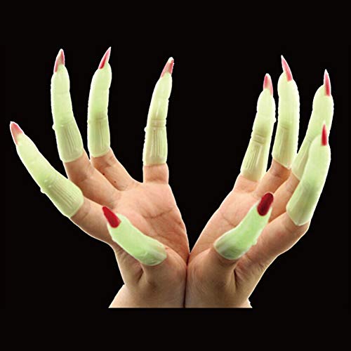 Mothcattl Halloween Fake Luminous Witch uñas espeluznantes fiesta Cosplay Props 10 piezas 10 piezas