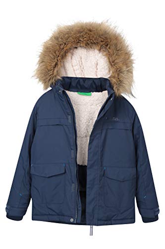 Mountain Warehouse Parka de niños Samuel. Resistente al Agua, con Forro Polar de Microfibra y Varios Bolsillos, Incluido uno Interno. Azul Marino 5-6 Años