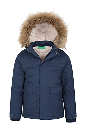 Mountain Warehouse Parka de niños Samuel. Resistente al Agua, con Forro Polar de Microfibra y Varios Bolsillos, Incluido uno Interno. Azul Marino 5-6 Años