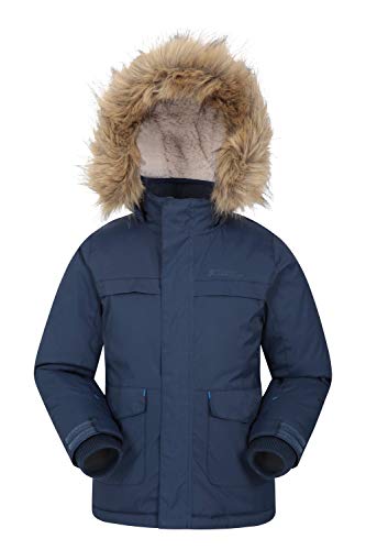 Mountain Warehouse Parka de niños Samuel. Resistente al Agua, con Forro Polar de Microfibra y Varios Bolsillos, Incluido uno Interno. Azul Marino 5-6 Años