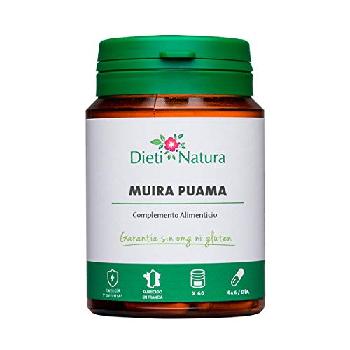 Muira Puama 200 cápsulas de Dieti Natura. Energizante y tonificante [Fabricado en Francia][Garantía Sin OGM ni Gluten] (Bote de 200 cápsulas)