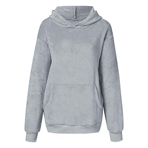 Mujer Caliente y Esponjoso Tops Chaqueta Suéter Abrigo Jersey Mujer Otoño-Invierno Talla Grande Hoodie Sudadera con Capucha riou (1-Gris, S)