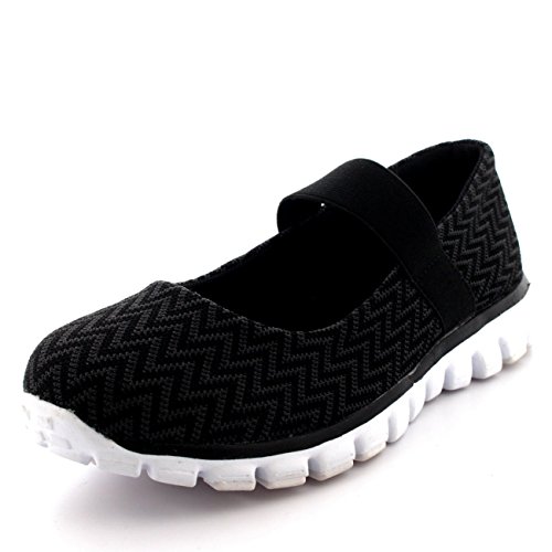 Mujer Corriendo Caminando Bajo Top Deportes Trabajo Zapatos Mary Jane Entrenadores - Negro/Blanco - UK6/EU39 - BS0058