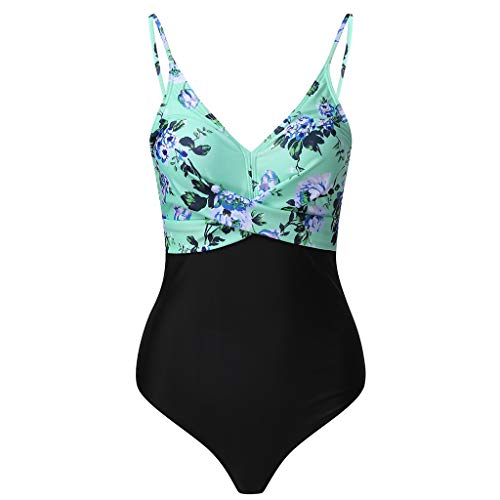 Mujeres One Piece Estampado de Flores Ojo de la Cerradura de Malla Halter Plunge Monokini Fruncido Traje de baño Mujer Tallas Grandes Vendaje de impresión Sujetador Acolchado Bikini 2019 Moda New