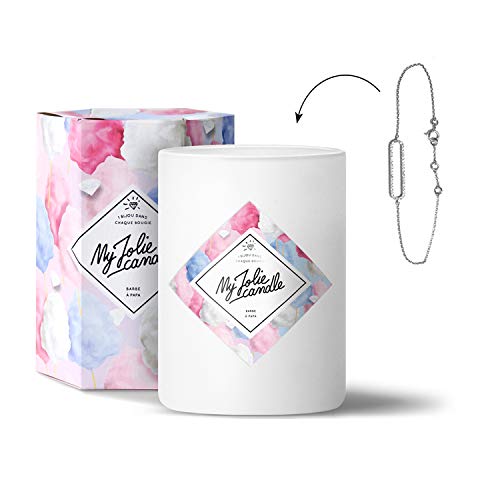 MY JOLIE CANDLE - Vela perfumada con una Joya Sorpresa en su Interior - Pulsera - Plata - Algodón de azúcar - Cera Natural - 330g - Tiempo de combustión : 70 Horas