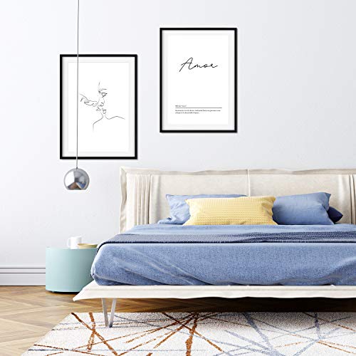 Nacnic Set de 2 Posters lineas Femeninas y Palabras Estilo nordico Blanco y Negro en tamaño A3 Beso Amor sin Marco